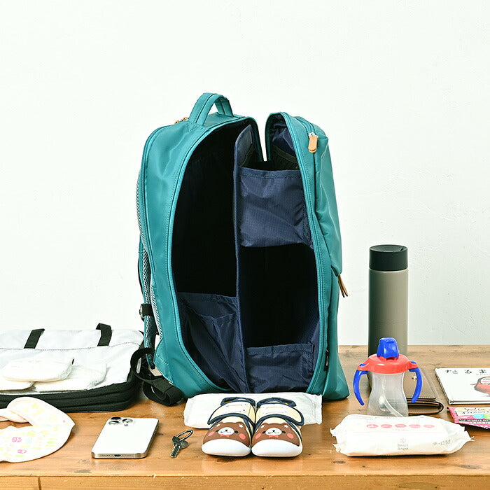 KABAGカバッグはっ水ナイロンガバッと開く時短リュック荷物を整理して収納できる上下分割リュック