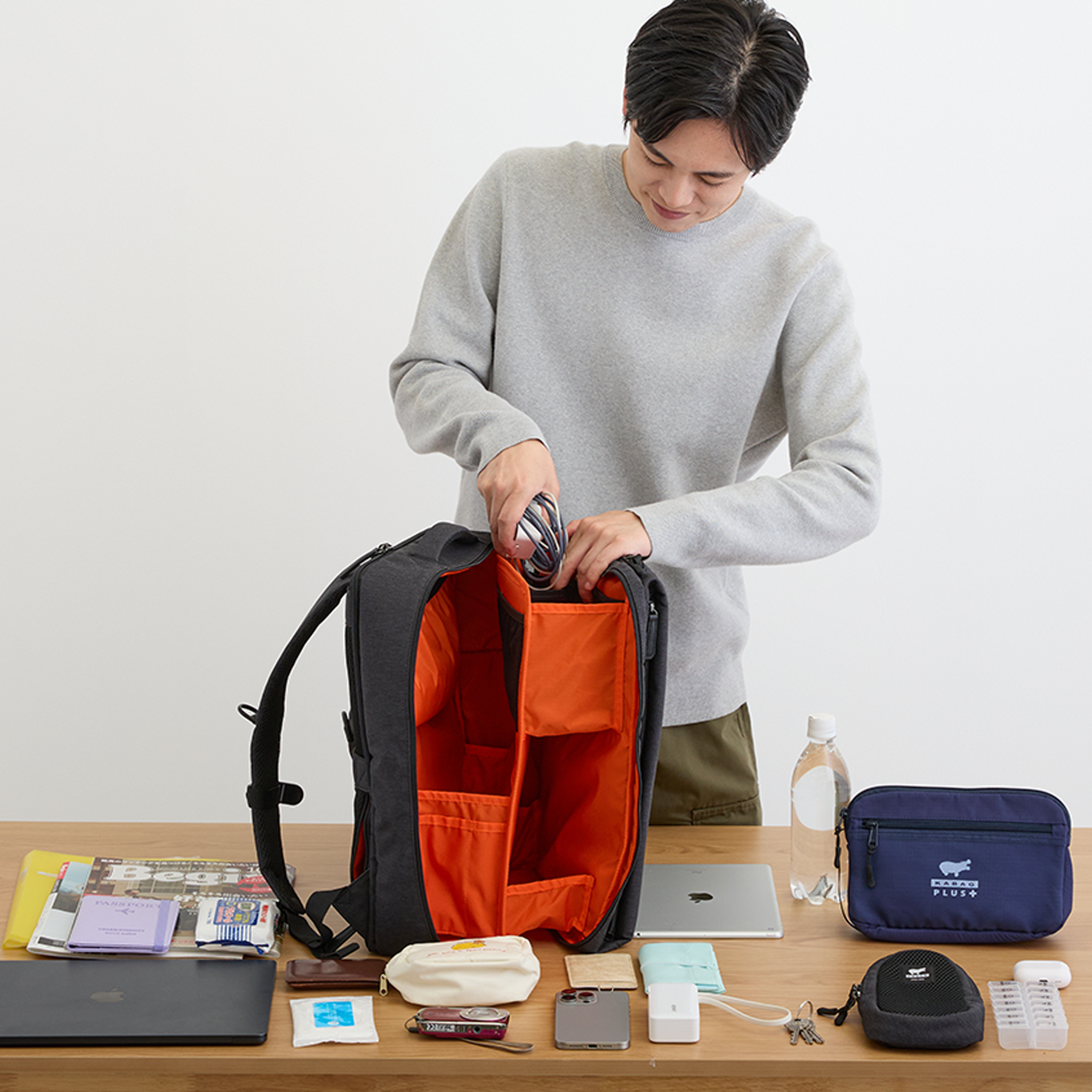 時短リュック（大容量） KABAG box large - 左利き対応の左右開き構造、探し物時間を削減、17インチPC対応