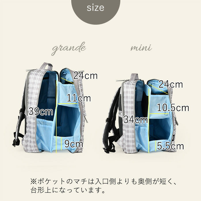 KABAGカバッグ時短リュックminigrande2サイズ比較メイン収納サイズ